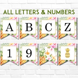 Printable Banner Alphabet A-Z & Numbers Luau Hawaiian Tropical Bridal Shower Baby Shower Birthday Decorations NOT Editable A76 B74 C74