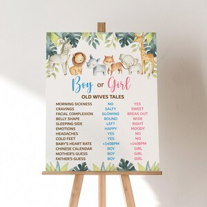 Old Wives Tales Sign Jungle Baby Shower Gender Reveal Party Sign Printable Jungle Animals Safari Zoo Animals NOT Editable 0129