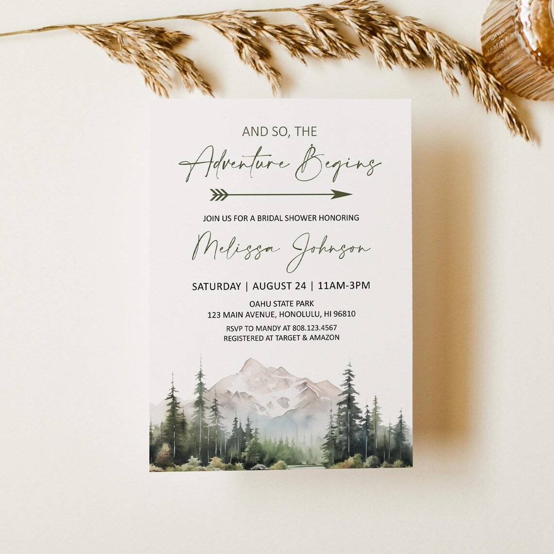 Editable Mountain Themed Adventure Bridal Shower Invitation Wilderness ...