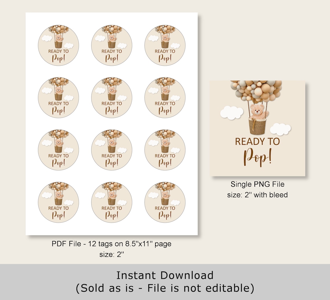 Ready to Pop Sticker Bear Baby Shower Hot Air Balloon Teddy - Etsy