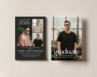 Annuncio di laurea 2026 modificabile, cartolina fotografica moderna per laureati, modello di invito alla laurea Corjl 0143