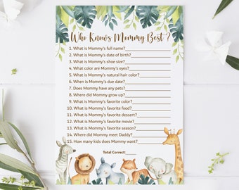 Who Knows Mommy Best Game Jungle Baby Shower Game Jungle Animals Safari Baby Shower Game Printable NOT Editable C7