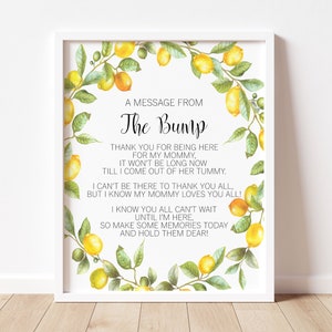 Message From The Bump Sign Lemon Baby Shower Sign Citrus Baby Shower Gender Reveal Decor Baby Shower Sign Printable NOT Editable C5