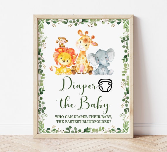 Blindfolded Diaper Changing Game Jungle Baby Shower Jungle Animals