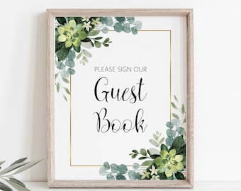 Guest Book Sign Printable – Greenery Succulent Bridal or Baby Shower Decor  B84 C91