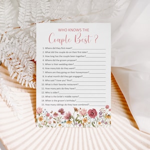 Wildflower Bridal Shower Who Knows The Couple Best Game Floral Couple Shower Garden Tea Party Bridal Shower Game Printable NOT Editable 0123