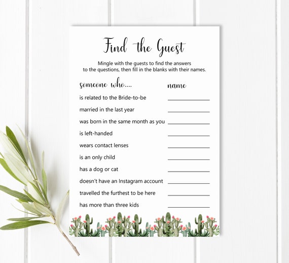 Party Games Fiesta Bridal Shower Game Find the Guest Bridal Game Final