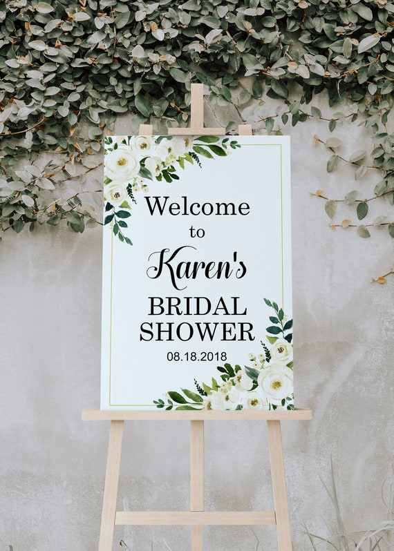 Custom Printable Easel Welcome Sign Blush Bridal Shower Decorations Blush,  Ivory and Green Bridal Shower Decor Custom Welcome Poster 