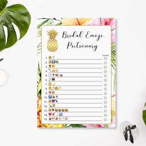 Emoji Pictionary Game Bridal Shower Game Printable Tropical Bridal Shower Hawaiian Luau Bridal Shower Game NOT Editable B74
