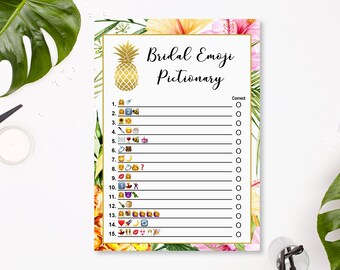 Emoji Pictionary Game Bridal Shower Game Printable Tropical Bridal Shower Hawaiian Luau Bridal Shower Game NOT Editable B74