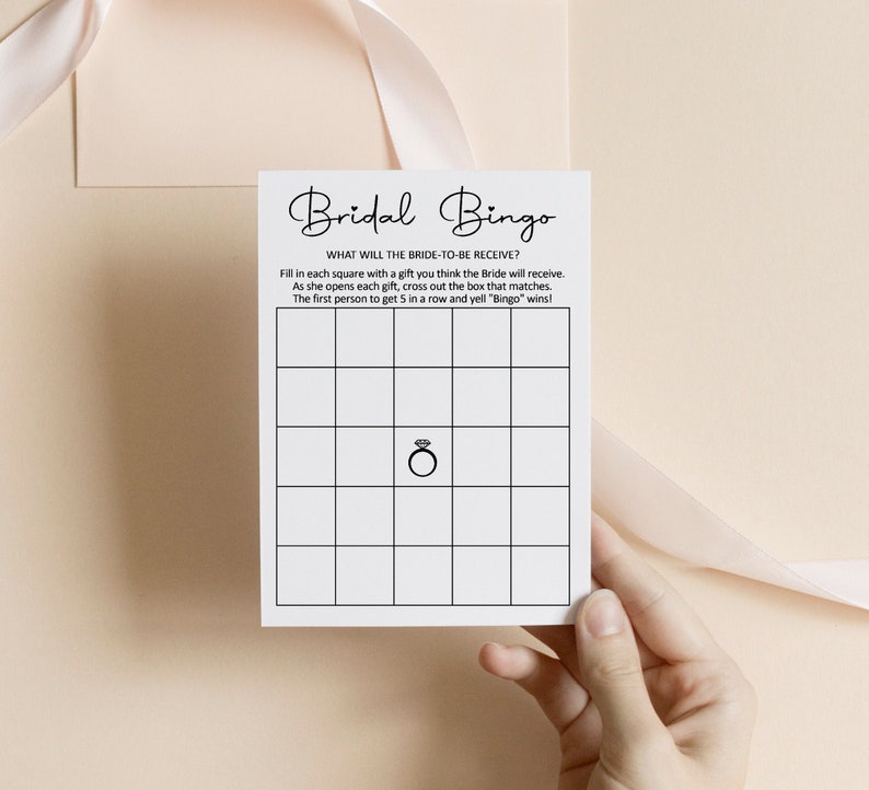 Bruids bingokaarten bruids douche bingo vrijgezellenfeest spel afdrukbare minimale kraftpapier rustiek bosachtig modern zwart wit NIET bewerkbaar B3 afbeelding 3