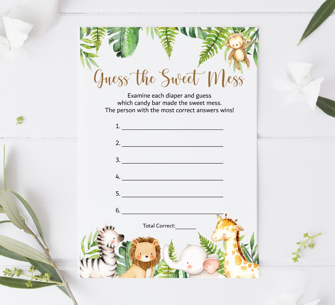 Guess the Sweet Mess Game Jungle Baby Shower Game Safari Etsy UK