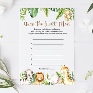 Guess the Sweet Mess Game Jungle Baby Shower Game Safari Animals Baby ...