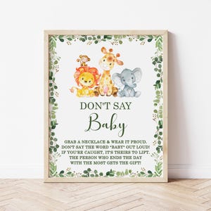 Don&#39;t Say Baby Game Necklace Game Jungle Baby Shower Game Safari Animals Baby Shower Game Sign Printable NOT Editable 0128