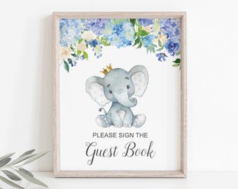 Letrero para libro de visitas, decoración para baby shower de niño con elefante, tema de príncipe elefante y cacahuete C77