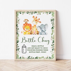 Bottle Chug Game Jungle Baby Shower Safari Baby Shower Game Sign Gender Neutral Baby Shower Game Printable NOT Editable 0128