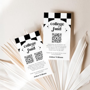 Fonds universitaire modifiable carte QR code damier rétro remise des diplômes cadeau en argent carte Venmo insertion du modèle de carte de remise des diplômes Corjl 0143