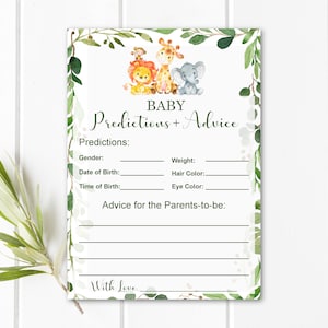 Prédictions et conseils pour bébé Jeu de baby shower dans la jungle Cartes-conseils Jeu de baby shower safari animaux de la jungle imprimable, NON modifiable 0128