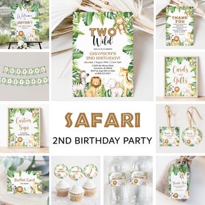 Bearbeitbares Safari Einladungspaket zum 2. Geburtstag - Zwei druckbare Vorlagen für Wild Party Corjl 0127 Bild 1