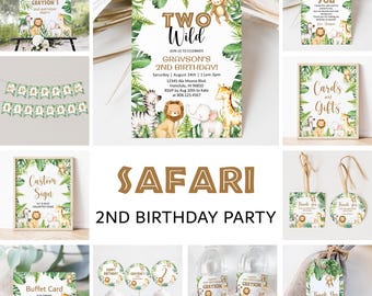 Editable Safari 2nd Birthday Invitation Bundle - Two Wild Party Printable Templates Corjl 0127