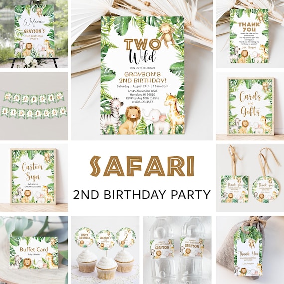 Editable Safari 2nd Birthday Invitation Bundle - Two Wild Party Printable Templates Corjl 0127
