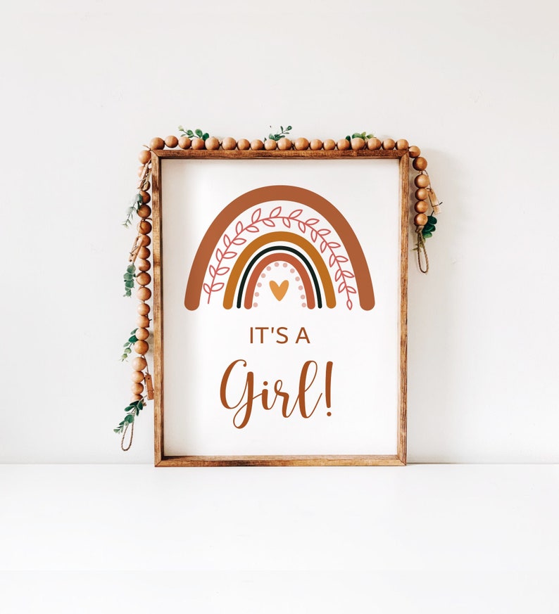 Its a Girl Sign Rainbow Baby Shower Boho Rainbow Theme Boho Baby Shower Earth Tone Muted Rainbow Printable Sign NOT Editable C6 image 1