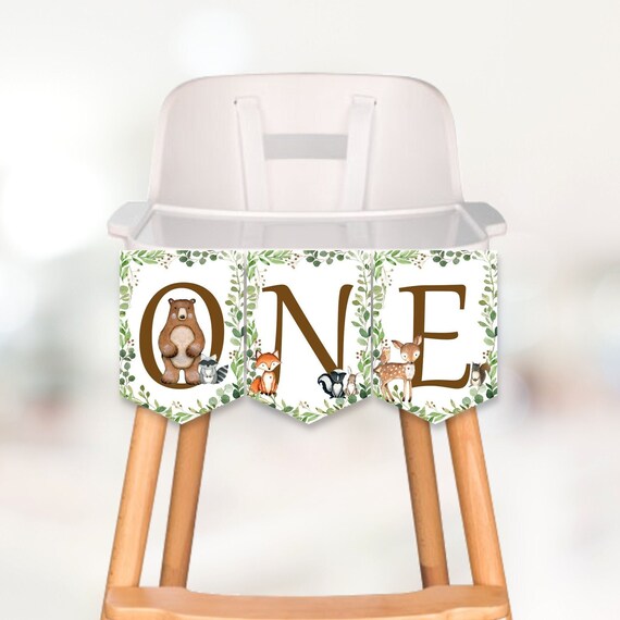 Woodland High Chair Banner Woodland Birthday 1st Birthday First Birthday Party Decor Highchair ONE Banner Printable NOT Editable A2 Il_570xn