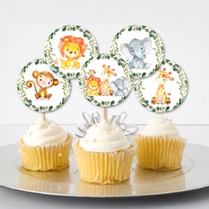 Jungle Cupcake Toppers Jungle Baby Shower Safari Birthday Zoo Animals Cupcake Decor Printable Topper  0128