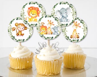 Dschungel Cupcake Topper Dschungel-Babyparty Safari Geburtstag Zootiere Cupcake Dekor Printable Topper 0128