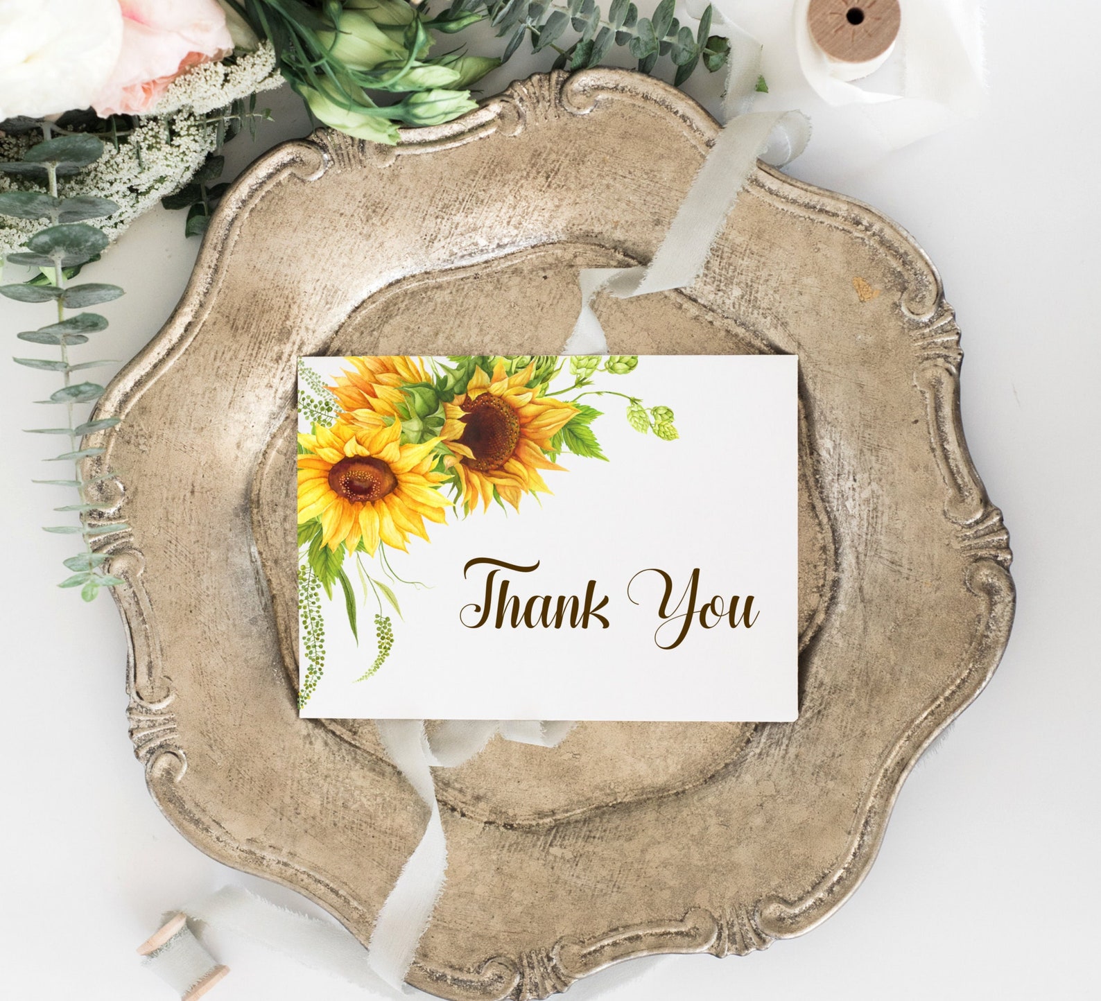 Sunflower Thank You Card Template Printable Thank You Card - Etsy
