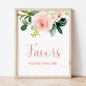 Blush Pink Floral Favors Sign Printable Bridal Shower Baby Shower Decor  C80
