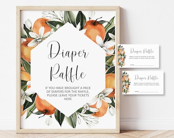 Orange Citrus Windel Raffle Los und Zeichen Citrus Baby Shower Little Cutie Baby Shower Spiel Printable NICHT bearbeitbar 0125