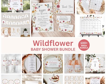 Editable Baby in Bloom Baby Shower Invitation Bundle, Wildflower Baby Shower, Floral Baby Shower Printable, Corjl 0123
