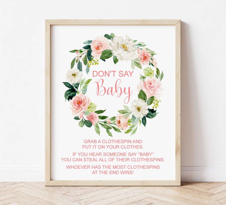 Dont Say Baby Game Clothespins Game Blush Pink Floral Baby Etsy
