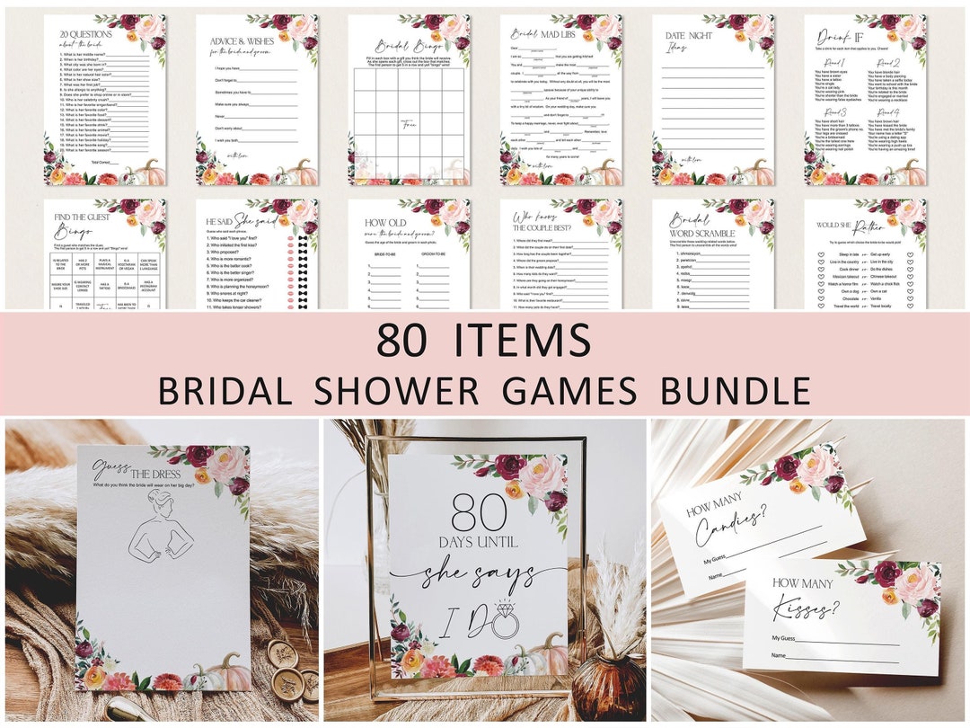 Editable Fall Bridal Shower Games Bundle Pumpkin Autumn Floral Bridal ...
