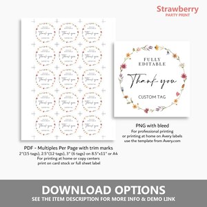 Pode incluir: Etiquetas de agradecimento imprim&iacute;veis com um design de coroa de flores. As etiquetas s&atilde;o totalmente edit&aacute;veis e v&ecirc;m em v&aacute;rios tamanhos: 5 cm, 6,5 cm e 7,5 cm. As etiquetas s&atilde;o perfeitas para adicionar um toque pessoal a presentes, favores ou decora&ccedil;&otilde;es de festa.