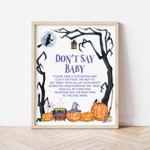 Halloween Don&#39;t Say Baby Game Sign Halloween Baby Shower Game Spooky Jack o&#39; Lantern Witch Baby Shower Games Printable NOT Editable 0126