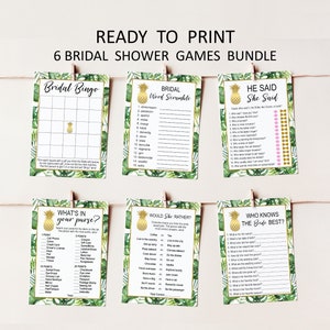 Hawaiian Luau Bridal Shower Game Bundle Games Package Printable Tropical Palm Leaves NOT Editable B82