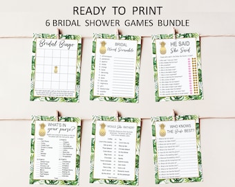 Hawaiian Luau Brautparty Spiele Bundle - 6 druckbares tropisches Brautparty Spiel B82