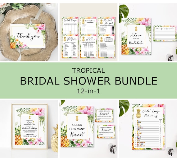 Tropical Bridal Shower Games Bundle Tropical Bridal Shower Game Package Tropical Floral Gold Pineapple Printable NOT Editable B74 Il_570xn