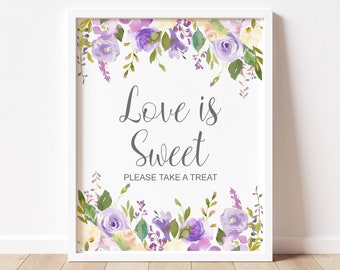 Love is Sweet Sign Purple Bridal Shower Wedding Shower Sign Favors Sign Printable NOT Editable B70