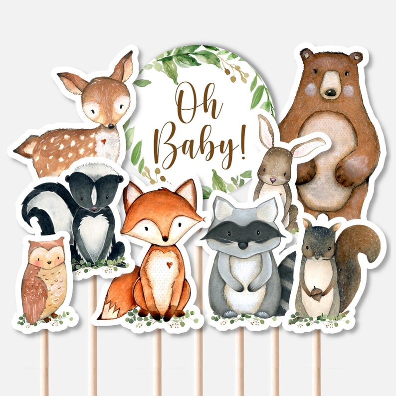 PRINTABLE Woodland Animal Cutouts Baby Shower Centerpiece Cake Toppers Diaper Cake Decor NOT Editable 0120 image 1