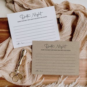 Tarjetas de cita nocturna Ideas de cita nocturna para parejas Despedida de soltera Imprimible Mínimo Kraft Rústico Amaderado Moderno Negro Blanco NO editable B3