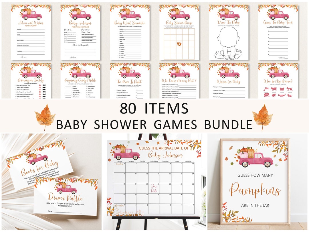Editable Fall Baby Shower Games Bundle Pink Pumpkin Truck Girl Baby ...