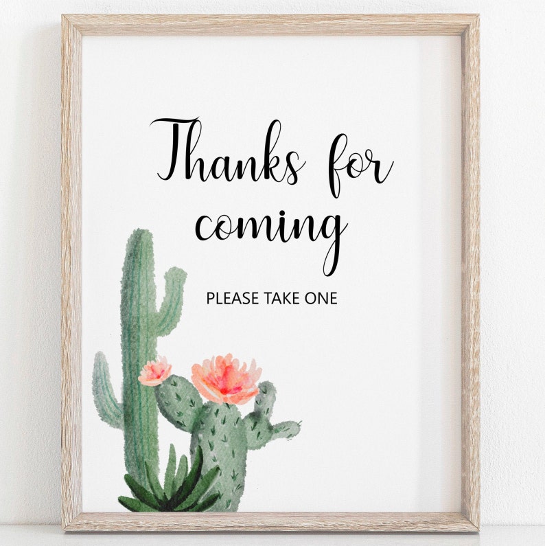Thanks For Coming Sign Cactus Fiesta Thank You Sign Boho Fiesta Bridal Shower Baby Shower Favors Sign Printable NOT Editable B94 C92 image 2