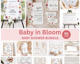 Editable Baby in Bloom Baby Shower Invitation Bundle, Wildflower Baby Shower Invite, Floral Baby Shower Printable, Corjl 0123