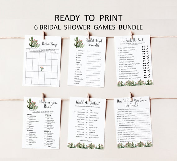 Succulent Cactus Bridal Shower Game Bundle Games Package Printable Boho Fiesta Couples Shower Wedding Shower Games NOT Editable B94