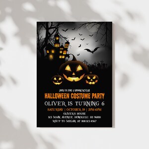 Spooky Halloween Invitation Birthday Costume Party Invite Printable Template Scary Pumpkins Haunted House