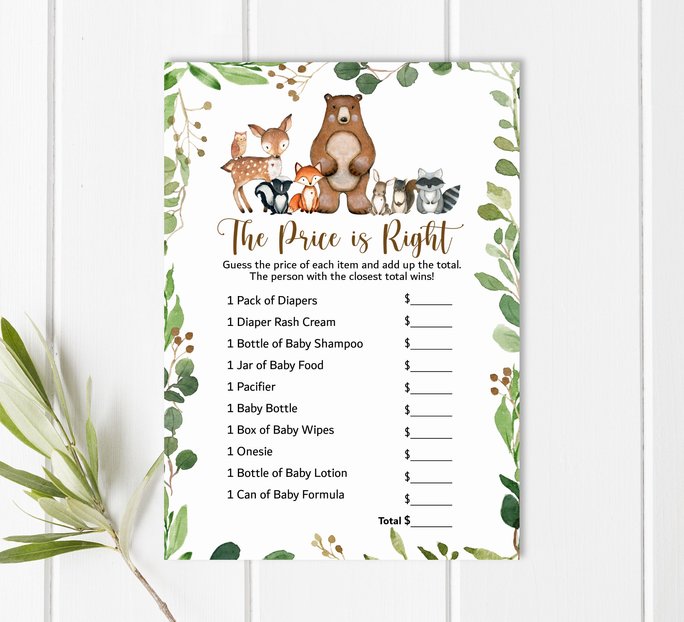Woodland the Price is Right Baby Shower Game Woodland Baby Etsy Australia