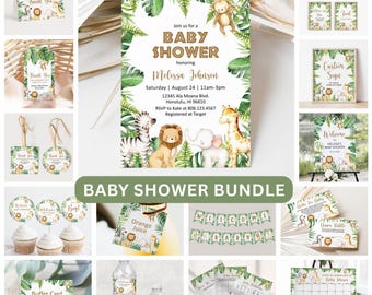 Editable Safari Jungle Baby Shower Bundle Wild One Baby Shower Templates, Digital Download Corjl 0127